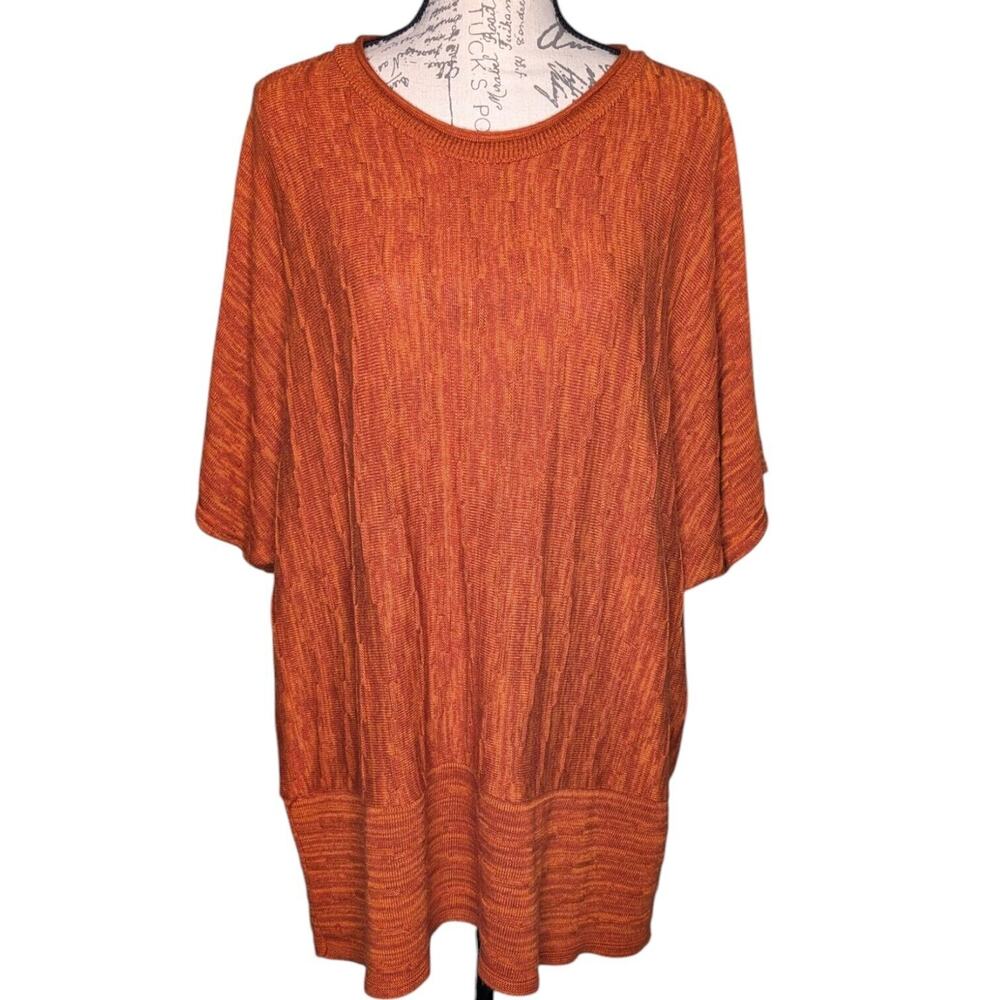 VINTAGE FASHION BUG 3X Orange Round Neckline 3/4 Kimono Dolman Sleeve Sweater